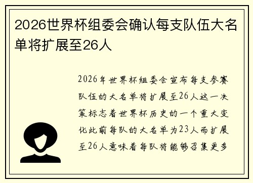 2026世界杯组委会确认每支队伍大名单将扩展至26人